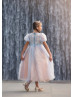 Puff Sleeves Sequin Tulle Scallops Flower Girl Dress